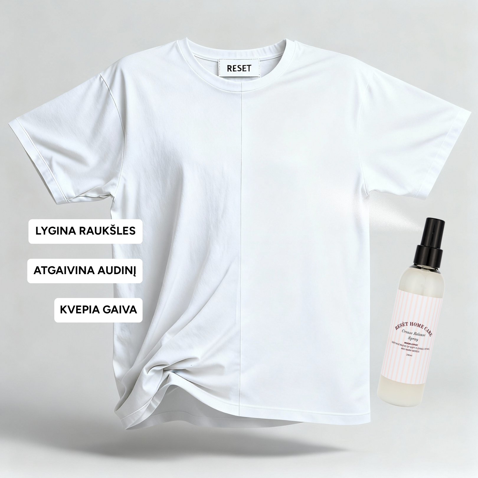 Purškiklis audinių raukšlėms naikinti